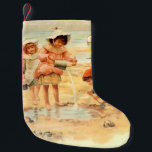 Calcetín Navideño Pequeño Vintage Antique Beach Boy Chica Children Bella Art<br><div class="desc">En la playa,  una antigua obra de arte fino de los niños de la playa victoriana que juegan en la arena. Una obra de arte gráfico impresa a orillas del mar.</div>