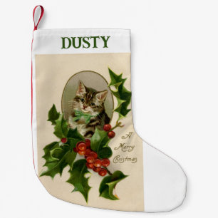 Calcetín Navideño Pequeño Vintage Kitty Con Navidades Holly Alzando
