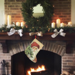 Calcetín Navideño Pequeño Vintage Santa Claus nombre árbol de Navidad Stocki<br><div class="desc">Personalice con nombre dentro de la banda dorada a lo largo de la parte superior. Impresión de doble cara disponible.</div>