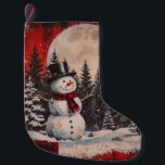 Calcetín Navideño Pequeño Vintage Snowman Nights<br><div class="desc">Arte de Noches de Nieve de Vintage. Este muñeco de nieve se ve feliz a la luz de la luna en la Noche de los Navidades. Me pregunto si él viene a la vida.</div>