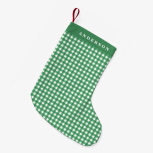 Calcetín Navideño Pequeño Vintage Verde y Blanco Gingham Cuadro Personalizad