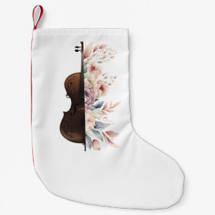 Calcetín Navideño Pequeño Violín con flores.