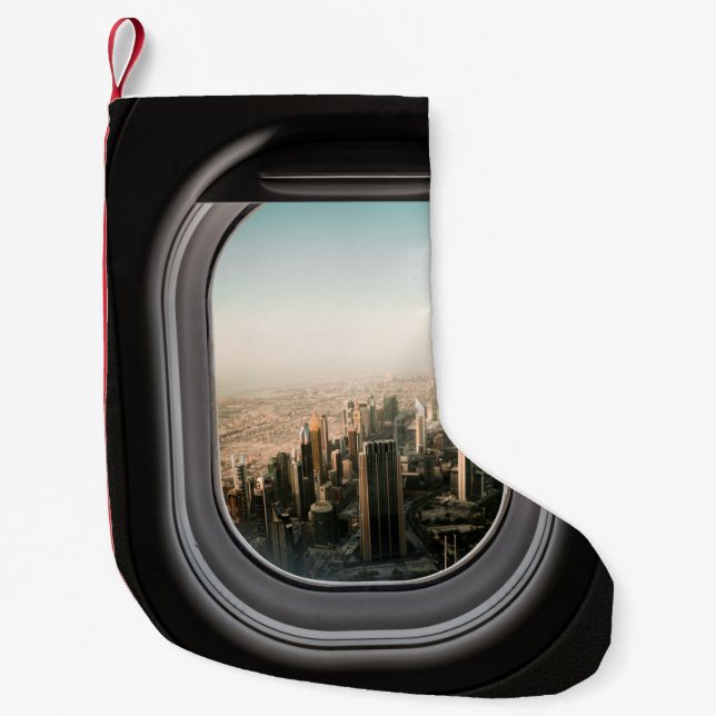 CALCETÍN NAVIDEÑO PEQUEÑO VISTA DE LA CIUDAD A TRAVÉS DEL AVIÓN DURANTE EL D (Anverso)