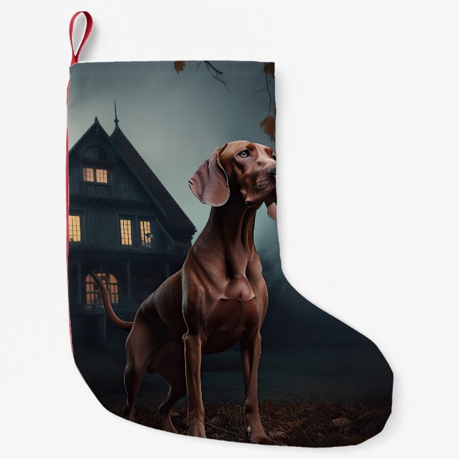 Calcetín Navideño Pequeño Vizsla Halloween Scary (Anverso)
