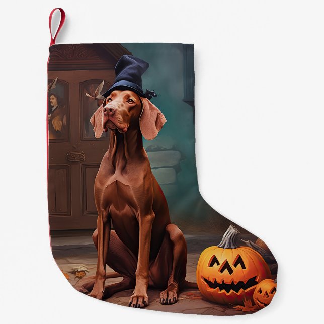 Calcetín Navideño Pequeño Vizsla Pumpkins Halloween Scary (Anverso)