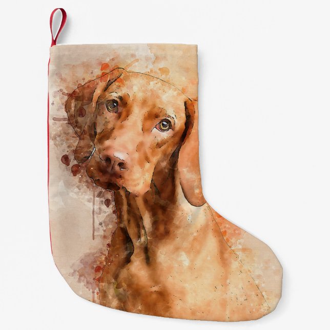 Calcetín Navideño Pequeño Vizsla Watercolor (Anverso)