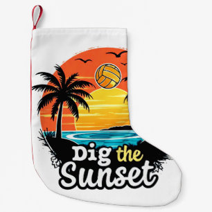 Calcetín Navideño Pequeño "Voleibol atardecer" - Diseño de voleibol para jug