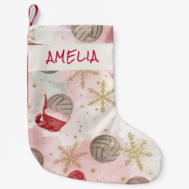 Calcetín Navideño Pequeño Volleyball Santa Hat Name Christmas   (Anverso)
