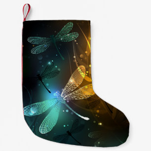 Calcetín Navideño Pequeño Vuelo de libélula luminosa verde