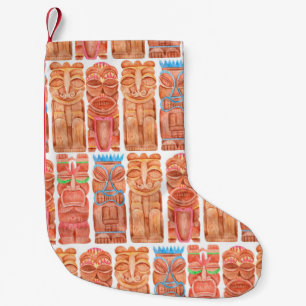 Calcetín Navideño Pequeño Watercolor tiki hawaii tótem sin inconvenientes
