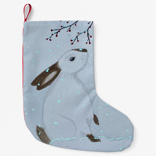 Calcetín Navideño Pequeño Watercolour Winter Bunny Rabbit (Anverso)