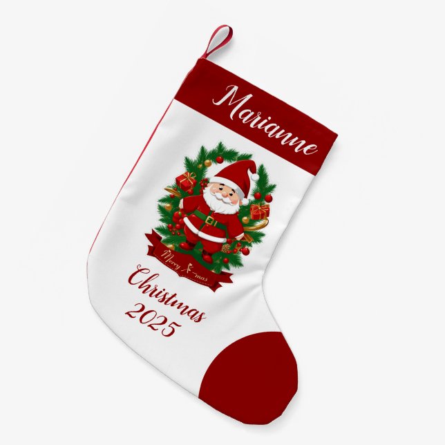 Calcetín Navideño Pequeño Weihnachtsmann mit Tannenzweigen -  (Frente (Colgado))