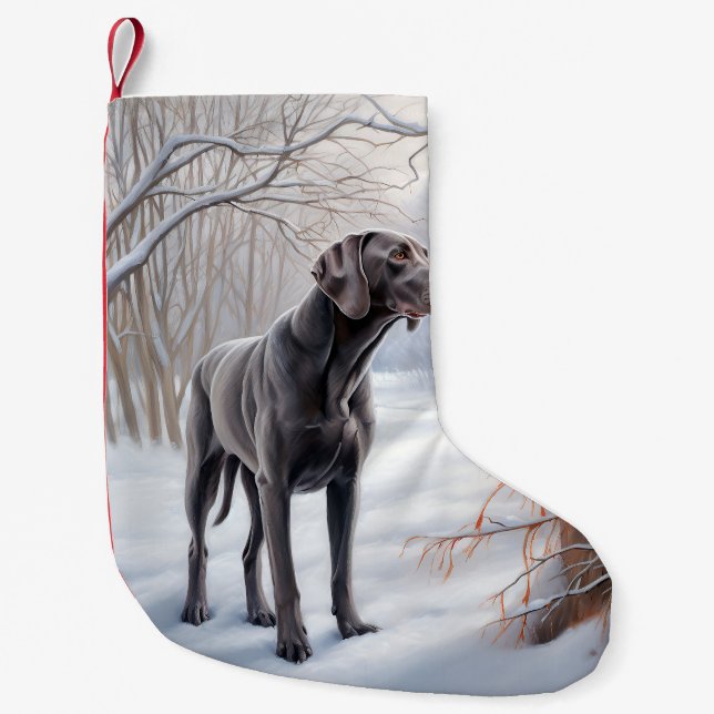 Calcetín Navideño Pequeño Weimaraner Deja Que Nieva A Navidades (Anverso)