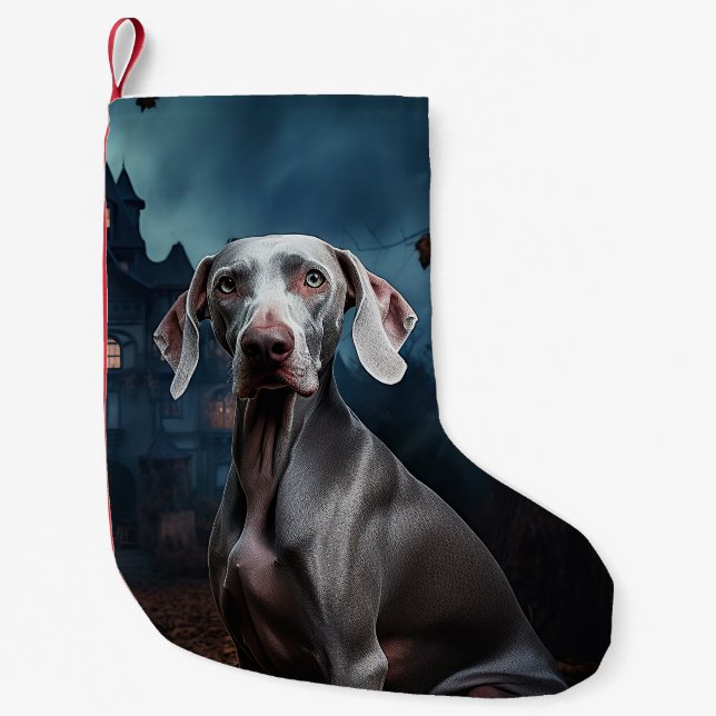 Calcetín Navideño Pequeño Weimaraner Halloween Scary (Anverso)