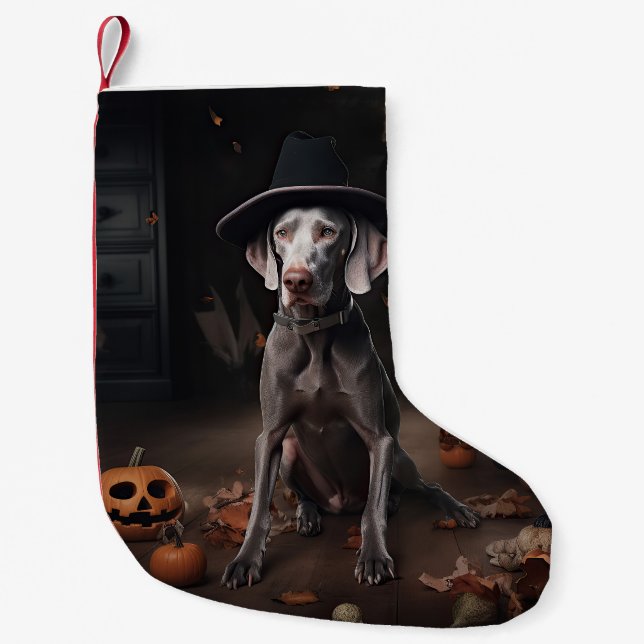 Calcetín Navideño Pequeño Weimaraner Pumpkins Halloween Scary (Anverso)