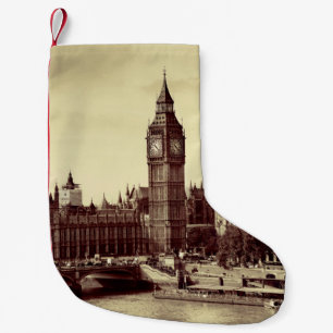 Calcetín Navideño Pequeño Westminster de Londres con el Big Ben y el puente.