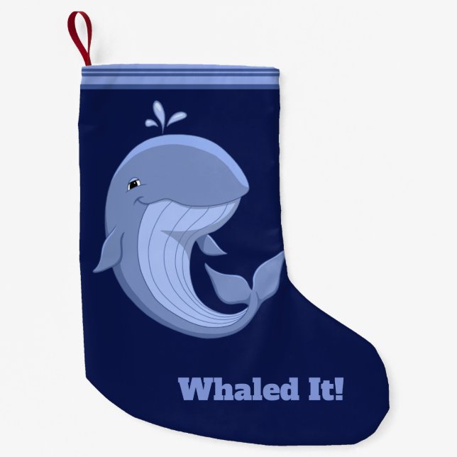 Calcetín Navideño Pequeño Whaled él ballena azul feliz linda (Anverso)