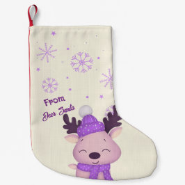 Calcetín Navideño Pequeño Whimsical Cute Purple Reindeer Christmas Stocking