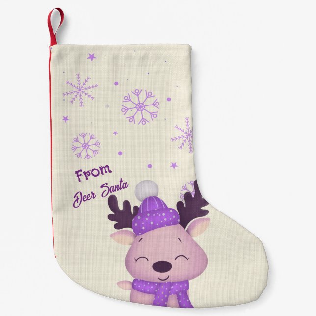 Calcetín Navideño Pequeño Whimsical Cute Purple Reindeer Christmas Stocking (Anverso)