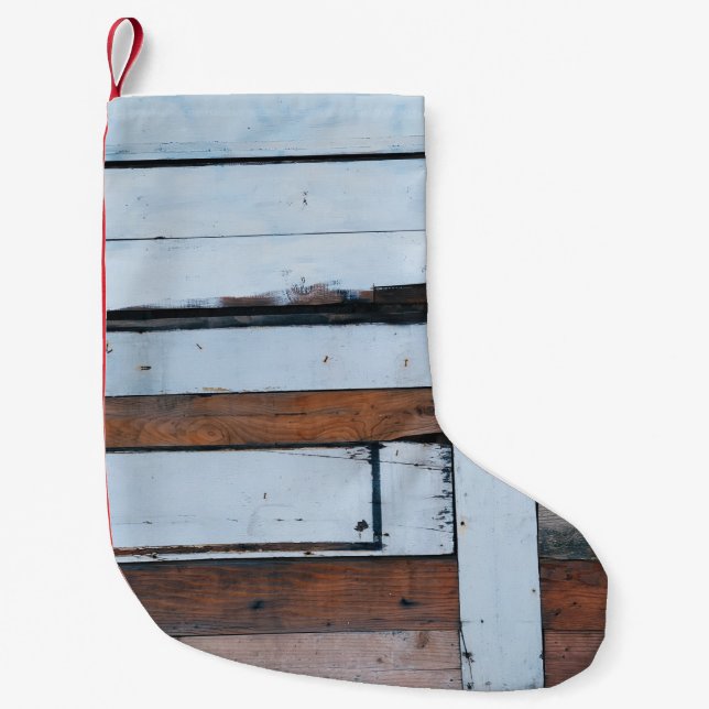 Calcetín Navideño Pequeño White and brown wooden board (Anverso)