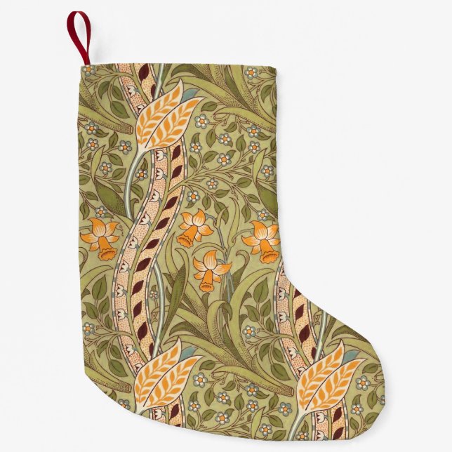 Calcetín Navideño Pequeño William Morris Daffodil Garden Flor Classic Bota (Anverso)