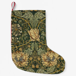 Calcetín Navideño Pequeño William Morris Honeysuckle Amarillo Verde
