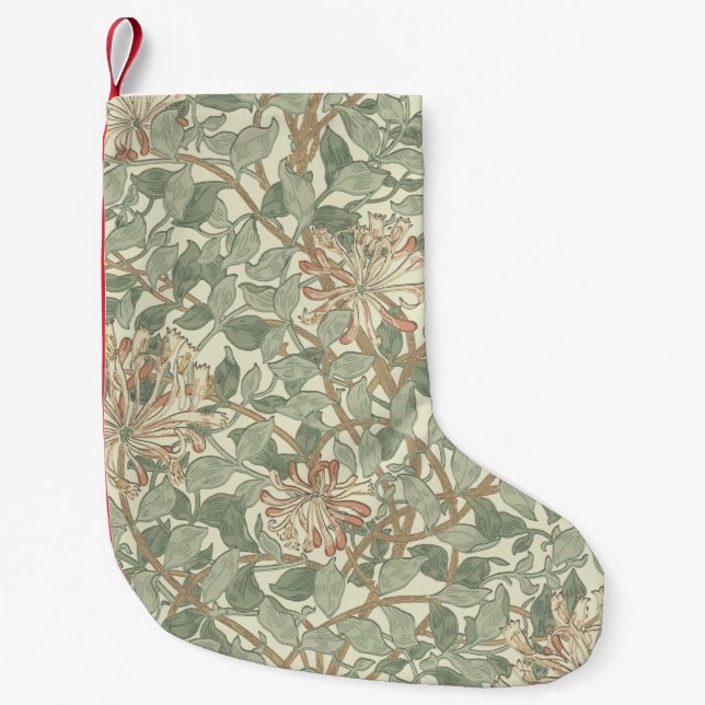 Calcetín Navideño Pequeño William Morris Honeysuckle Green Floral (Anverso)