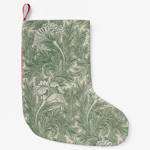 Calcetín Navideño Pequeño William Morris Verde Salvia Estampado de Tulipán: