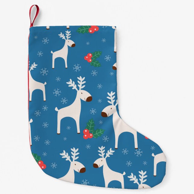Calcetín Navideño Pequeño Winter background with deers ( seamless pattern)an (Anverso)