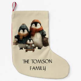 Calcetín Navideño Pequeño Winter Penguin Family Personalized Design