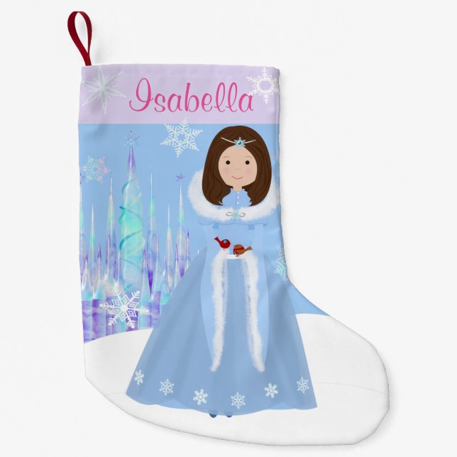 Calcetín Navideño Pequeño Winter Princess Brunette Hair (Anverso)