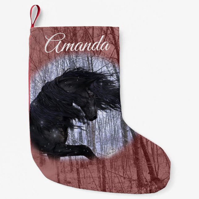 Calcetín Navideño Pequeño Winter Wonderland Friesian Horse Stocking (Anverso)