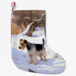 Calcetín Navideño Pequeño Wire Fox Terrier Deja Que Nieva Navidades