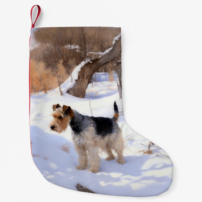 Calcetín Navideño Pequeño Wire Fox Terrier Deja Que Nieva Navidades (Anverso)