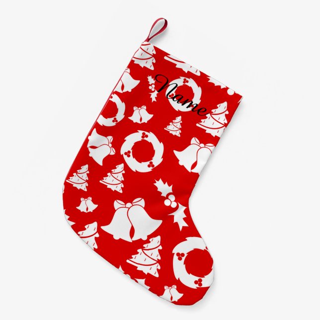 Calcetín Navideño Pequeño Wreath de las campanas rojas de los árboles de Nav (Frente (Colgado))