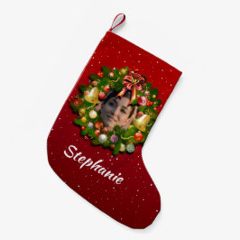 Calcetín Navideño Pequeño Wreath de retrato personalizado