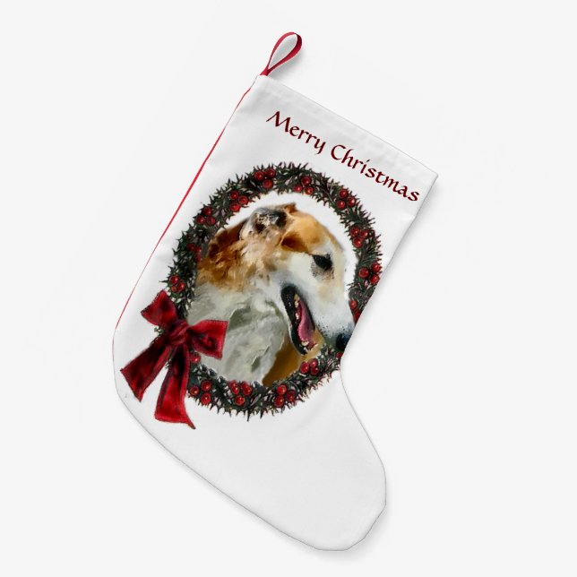 Calcetín Navideño Pequeño Wreath Navidades de Borzoi (Frente (Colgado))