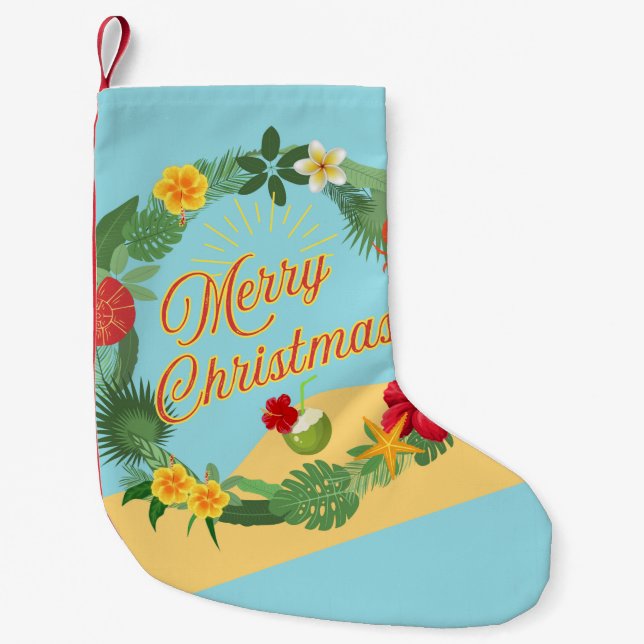 Calcetín Navideño Pequeño Wreath, Navidades tropicales (Anverso)