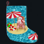 Calcetín Navideño Pequeño xmas beach santa claus<br><div class="desc">"xmas beach santa claus ", "beach santa claus""navidades july""tropical santa claus""florida santa claus""island santa claus""california santa claus""navita santa claus""hawaii santa claus""verano santa claus"</div>