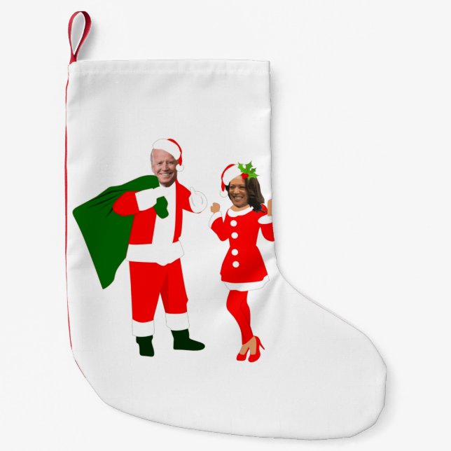 Calcetín Navideño Pequeño xmas joe biden santa kamala harris (Anverso)