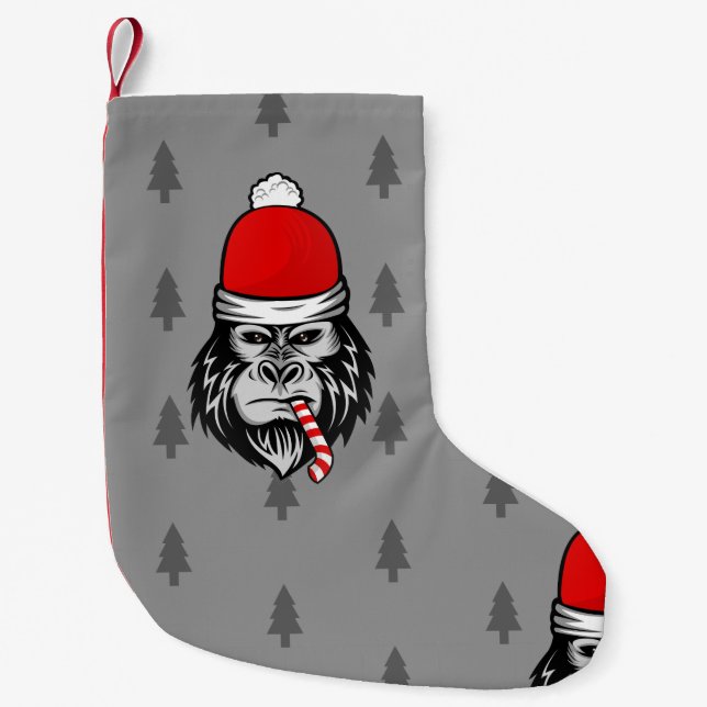 Calcetín Navideño Pequeño xmas santa claus gorilla (Anverso)