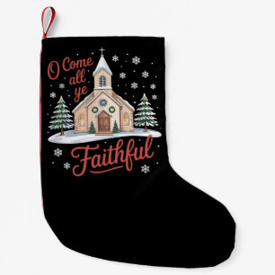 Calcetín Navideño Pequeño Xmas Venid Todos los Fieles Religiosos Cristianos