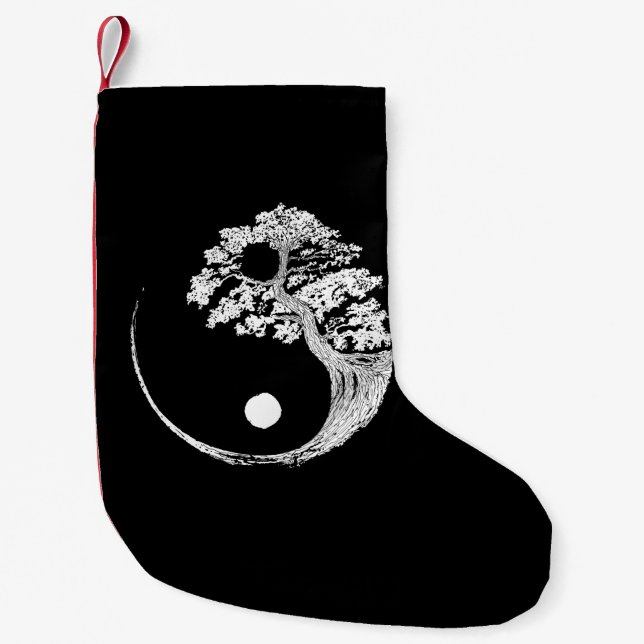 Calcetín Navideño Pequeño Yin Yang Bonsai Tree Budismo japonés Zen (Anverso)