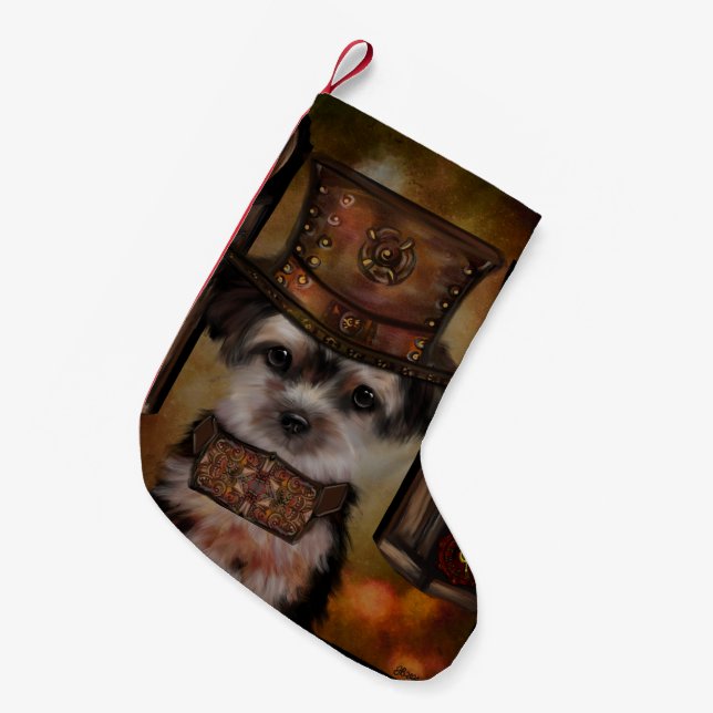 Calcetín Navideño Pequeño Yorkie Poo (Frente (Colgado))