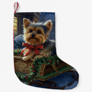 Calcetín Navideño Pequeño Yorkshire Terrier Temporada Navideña Festiva