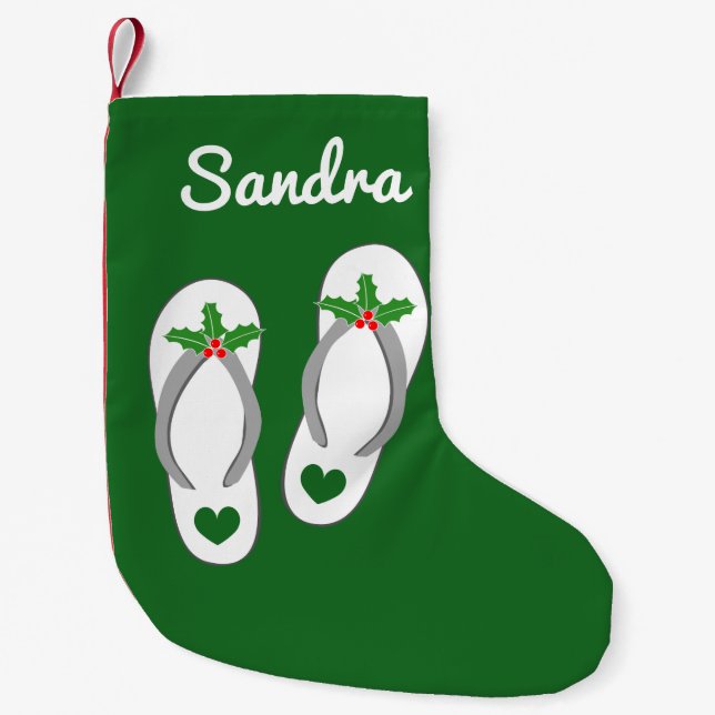 Calcetín Navideño Pequeño Zapatillas tropicales de playa personalizadas (Anverso)