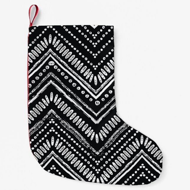 Calcetín Navideño Pequeño Zigzag Stripes: Étnica de mano detenida (Anverso)