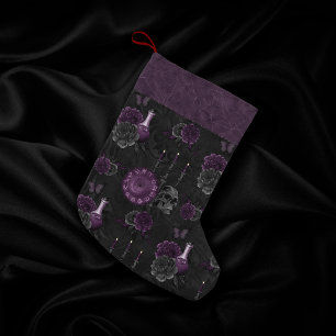 Calcetín Navideño Pequeño Zodiac Magic   Rosas de cráneo gótico de ciruela m