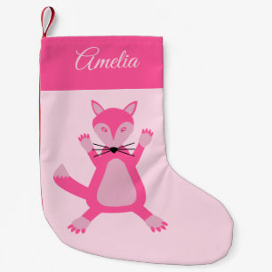 Calcetín Navideño Pequeño Zorra Bebé Niña Rosa Bonita Nombre Personalizado