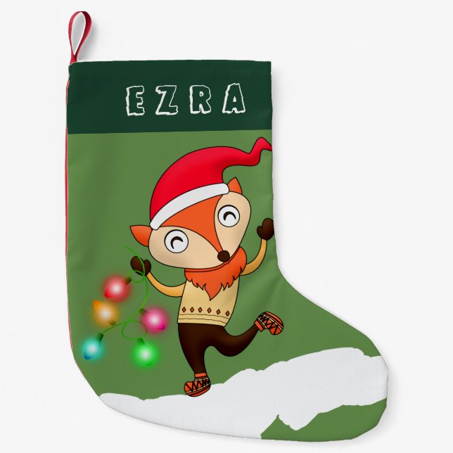 CALCETÍN NAVIDEÑO PEQUEÑO ZORRO CON LAS LUCES DE NAVIDAD CHRISMTAS. ZORRO (Anverso)